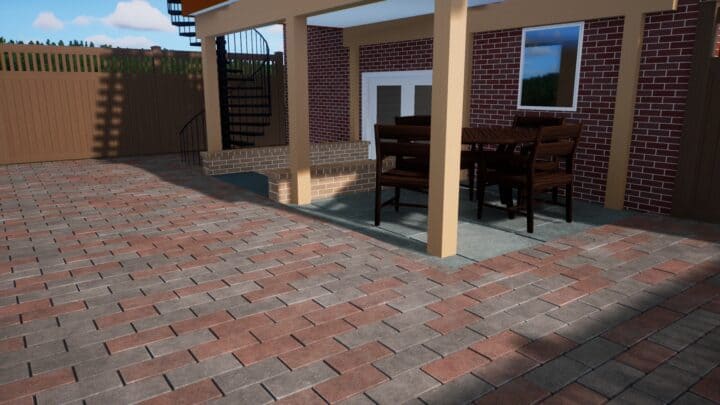 3D rendering of a completed project to convert a backyard into a patio terrace in Washington DC (Friendship Heights).