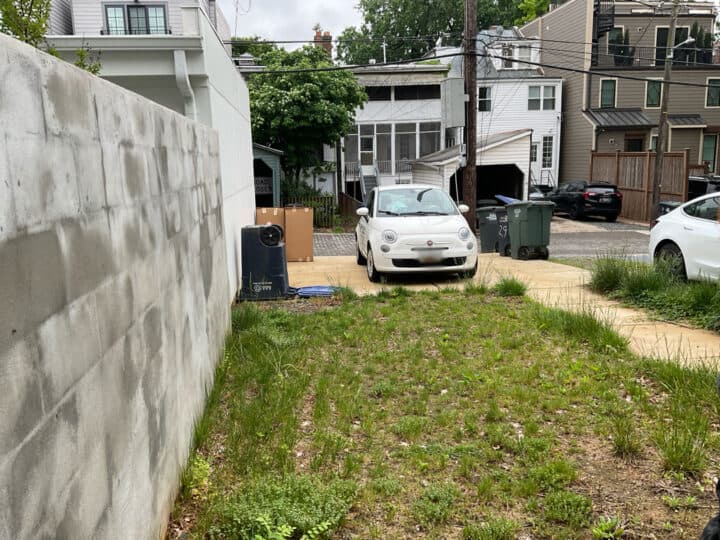 Before hardscaping an entire backyard near Georgetown (view from rear yard facing rear alley).